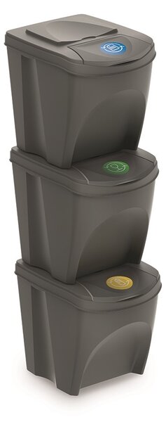 Szürke gyűjtemény szelektált hulladékhoz II, 3 x 25 l, szürke