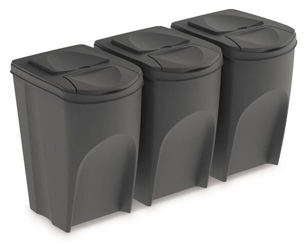 Szürke, 3 x 35 l-es szemetesgyűjtő szett válogatott hulladékhoz