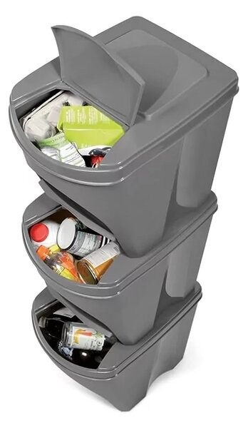 Szürke gyűjtemény szelektált hulladékhoz II, 3 x 25 l, szürke