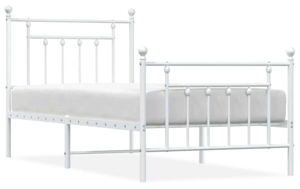 Fehér fém ágykeret fej- és lábtámlával 90 x 190 cm