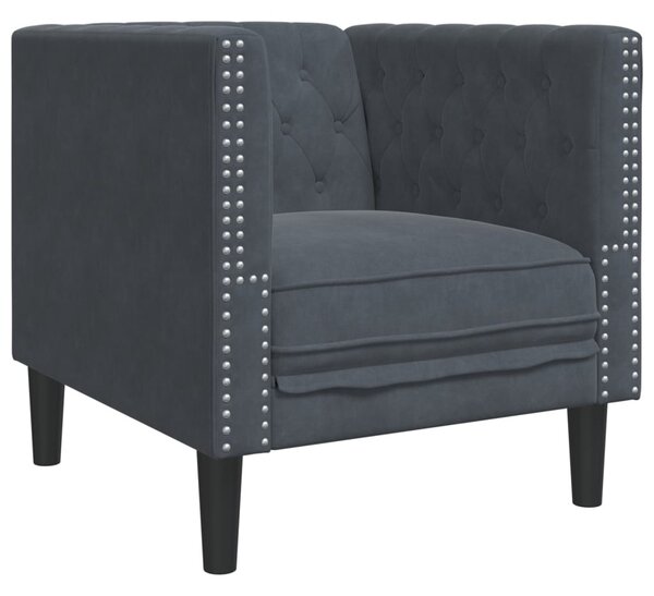 Sötétszürke bársony Chesterfield kanapé