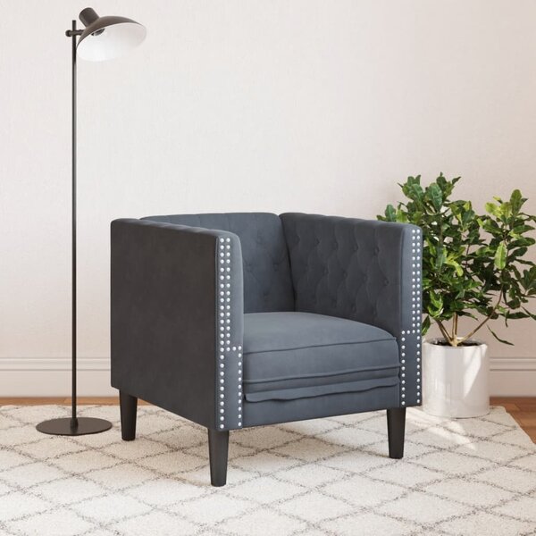 Sötétszürke bársony Chesterfield kanapé