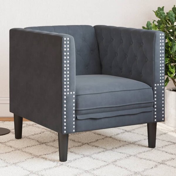 Sötétszürke bársony Chesterfield kanapé