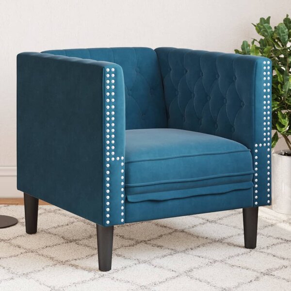 Kék bársony Chesterfield kanapéfotel