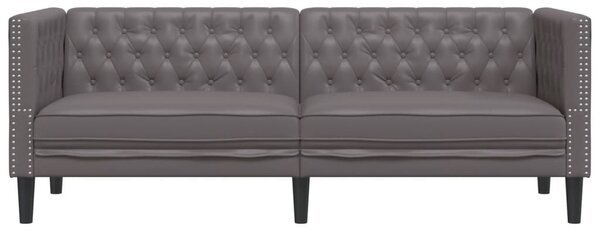 3 személyes szürke műbőr Chesterfield kanapé