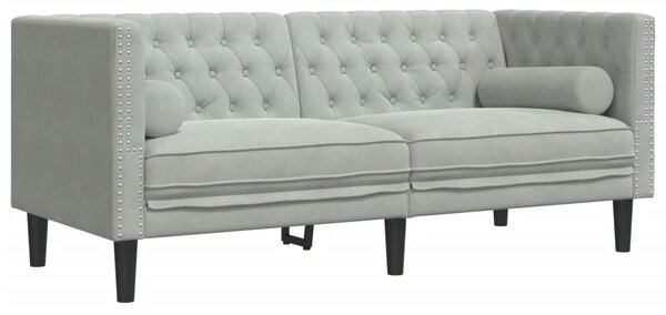2 személyes világoszöld bársony Chesterfield kanapé párnákkal