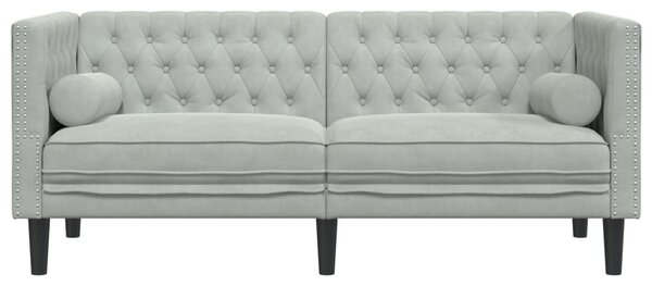 2 személyes világoszöld bársony Chesterfield kanapé párnákkal