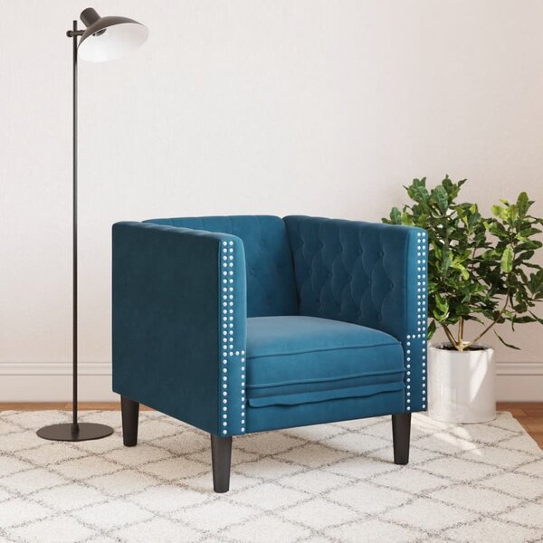 Kék bársony Chesterfield kanapéfotel