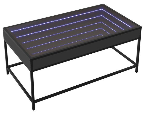 Fekete végtelen hatású LED-es dohányzóasztal 90 x 50 x 41 cm