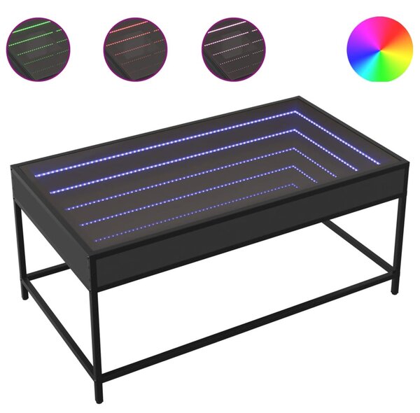 Fekete végtelen hatású LED-es dohányzóasztal 90 x 50 x 41 cm