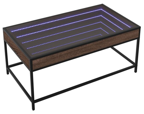 Barna tölgy végtelen hatású LED-es dohányzóasztal 90x50x41 cm
