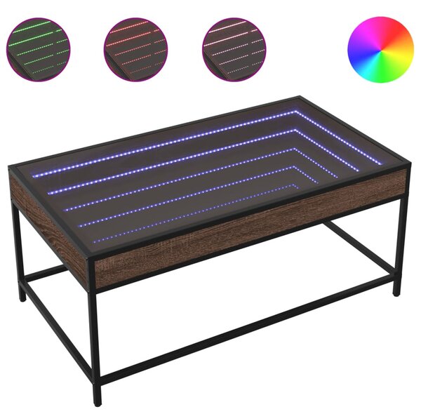 Barna tölgy végtelen hatású LED-es dohányzóasztal 90x50x41 cm