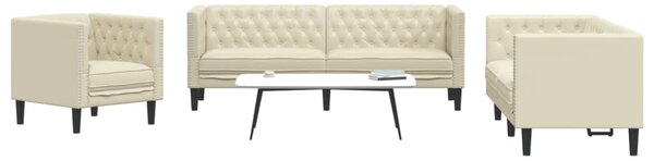 3 részes krémszínű műbőr Chesterfield kanapégarnitúra