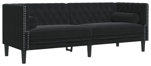 2 részes fekete bársony Chesterfield kanapészett párnákkal