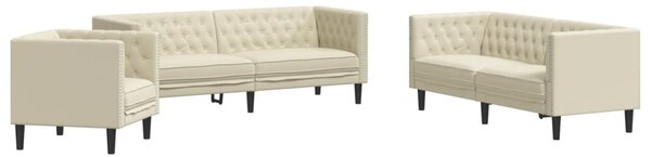 3 részes krémszínű műbőr Chesterfield kanapégarnitúra
