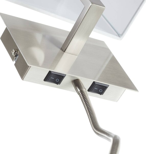Searchlight Fali lámpa 6519 LED olvasólámpával, szatén ezüst színben, Alu / szürke / cink, Nappali / Étkező, Textil / szövet / selyem, Modern