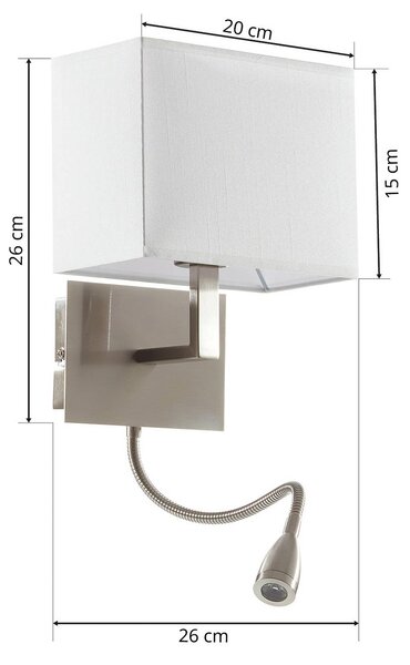 Searchlight Fali lámpa 6519 LED olvasólámpával, szatén ezüst színben, Alu / szürke / cink, Nappali / Étkező, Textil / szövet / selyem, Modern