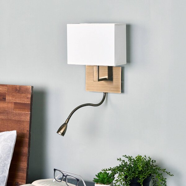 Searchlight Fali lámpa 6519 LED olvasólámpával, sárgaréz antik, Bronz / antik sárgaréz, Nappali / Étkező, fém, Modern