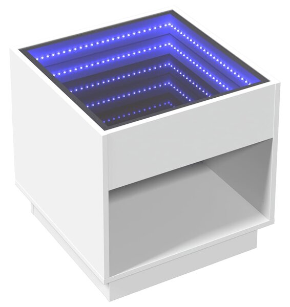 Fehér végtelen hatású LED-es dohányzóasztal 50 x 50 x 50 cm