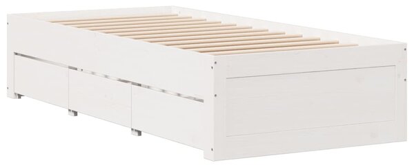 Fehér tömör fenyőfa fiókos ágykeret matrac nélkül 75 x 190 cm