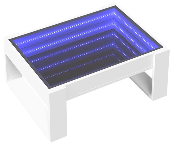 Fehér végtelen hatású LED-es dohányzóasztal 70 x 53 x 30 cm