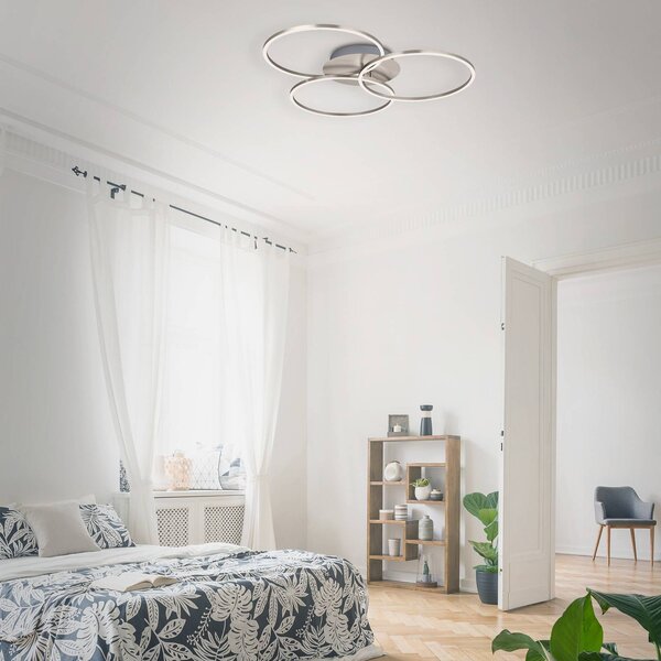 Briloner Frame mennyezeti lámpa gyűrű, dim nikkel 3izz, dimmelhető, Alu / szürke / cink, Nappali / Étkező, fém, Modern