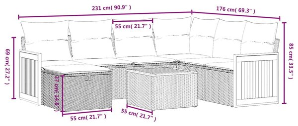 8 részes vegyes bézs polyrattan kerti ülőgarnitúra párnákkal