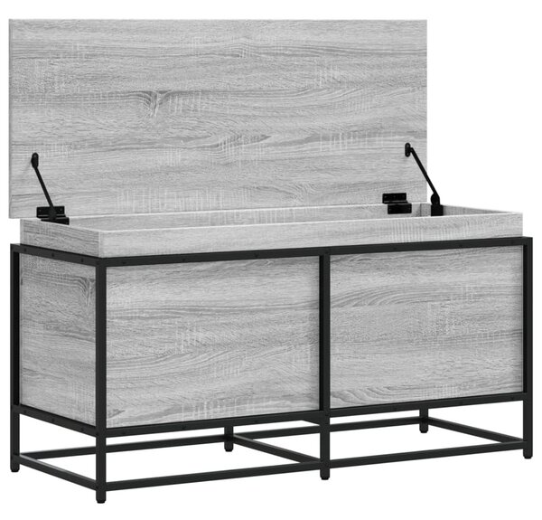 Szürke sonoma szerelt fa tárolóláda fedéllel 100x40x51,5 cm