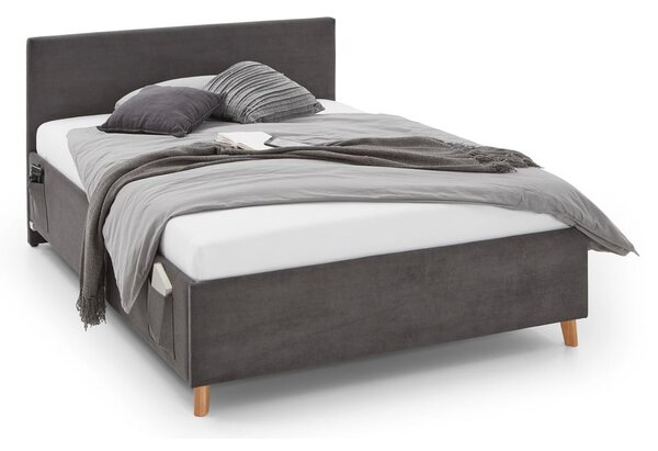 Antracitszürke kárpitozott ágyneműtartós gyerekágy ágyráccsal 120x200 cm Cool – Meise Möbel