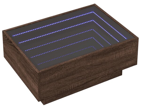 Barna tölgy szerelt fa dohányzóasztal LED-del 70 x 50 x 30 cm