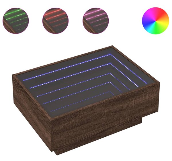 Barna tölgy szerelt fa dohányzóasztal LED-del 70 x 50 x 30 cm