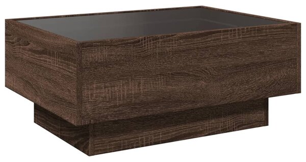 Barna tölgy szerelt fa dohányzóasztal LED-del 70 x 50 x 30 cm