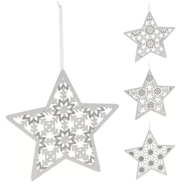 Karácsonyi függő csillag GLITTER STAR 22 cm, fehér