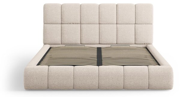 Bézs kárpitozott ágyneműtartós franciaágy ágyráccsal 160x200 cm Bellis – Micadoni Home