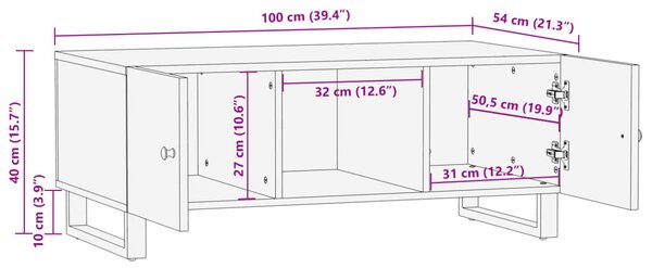 Tömör újrahasznosított és szerelt fa dohányzóasztal 100x54x40cm