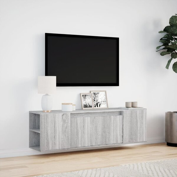Szürke sonoma színű fali TV-szekrény LED-del 135x31x39,5 cm