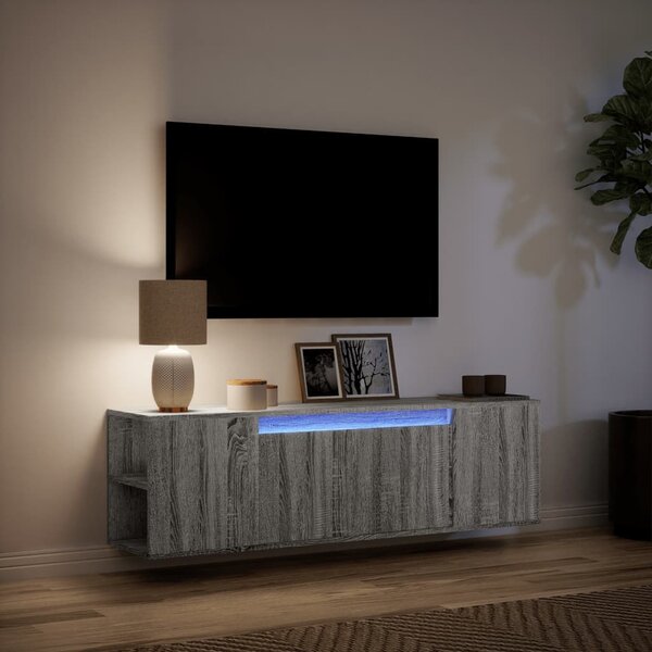 Szürke sonoma színű fali TV-szekrény LED-del 135x31x39,5 cm