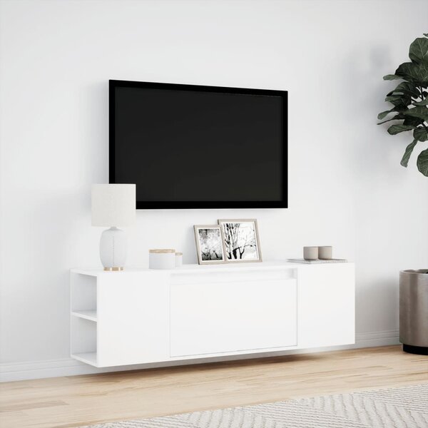 Fehér falra szerelhető TV-szekrény LED-lámpákkal 135x31x39,5 cm