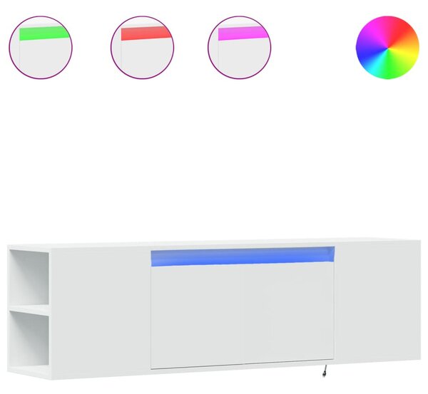 Fehér falra szerelhető TV-szekrény LED-lámpákkal 135x31x39,5 cm
