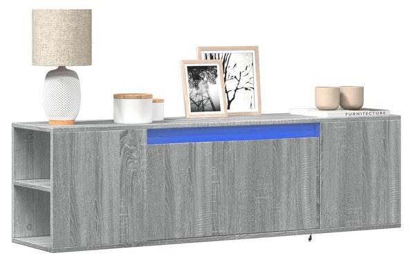 Szürke sonoma színű fali TV-szekrény LED-del 135x31x39,5 cm