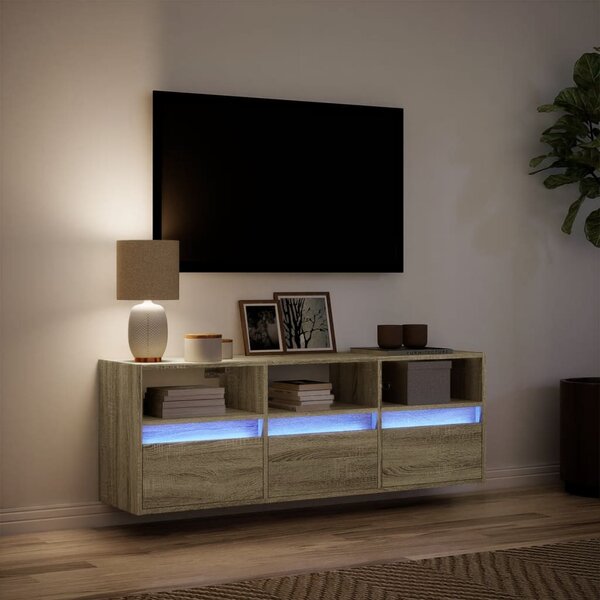 Sonoma tölgy színű fali TV-szekrény LED-ekkel 130x31x45 cm