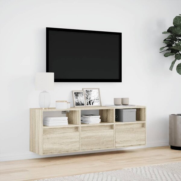 Sonoma tölgy színű fali TV-szekrény LED-ekkel 130x31x45 cm