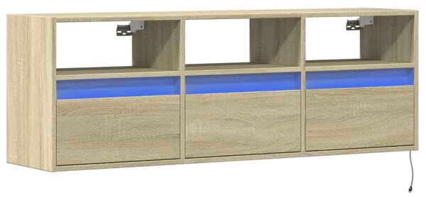 Sonoma tölgy színű fali TV-szekrény LED-ekkel 130x31x45 cm