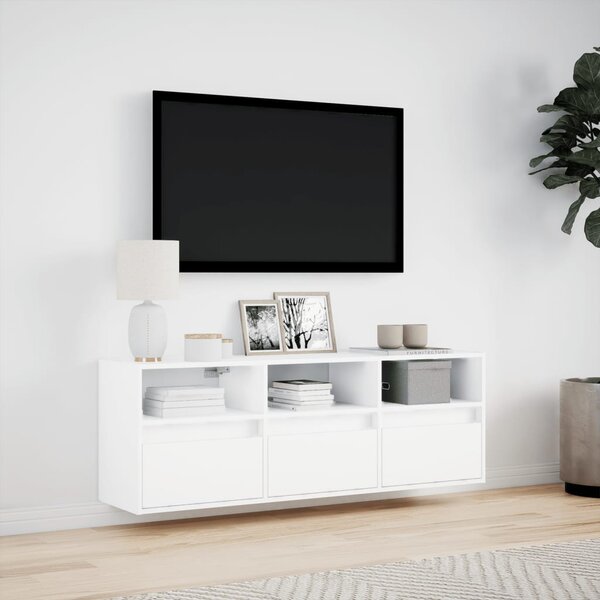 Fehér falra szerelhető TV-szekrény LED-lámpákkal 130x31x45 cm