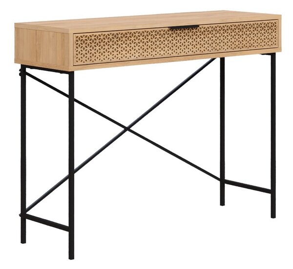 Natúr színű konzolasztal tölgyfa dekorral 35.5x110 cm Ecrin – Marckeric