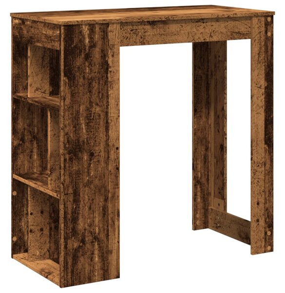 Antik fa színű szerelt fa bárasztal tárolókkal 102x50x103,5 cm