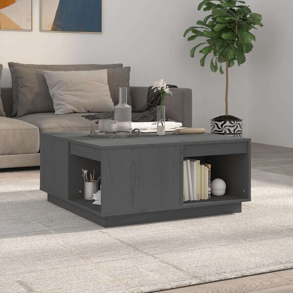 VIDAXL - Szürke Tömör Fenyőfa Dohányzóasztal - Tárolóval - 80x81x36,5cm