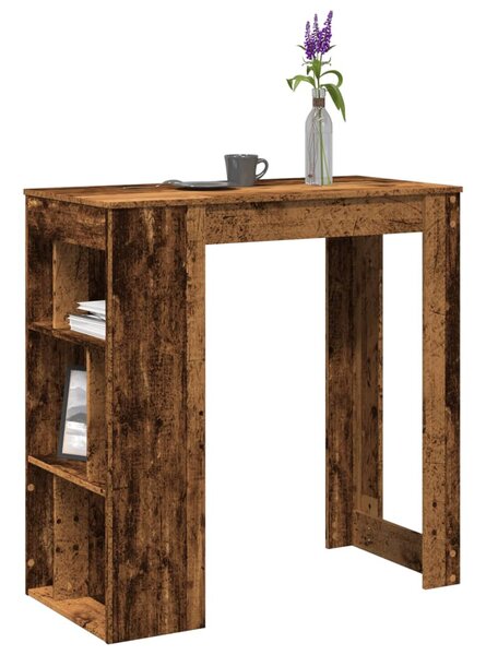 Antik fa színű szerelt fa bárasztal tárolókkal 102x50x103,5 cm