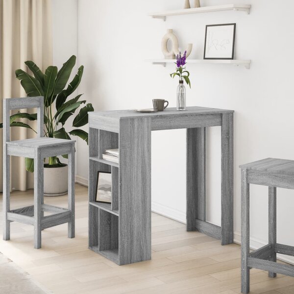 Szürke sonoma szerelt fa bárasztal tárolókkal 102x50x103,5 cm