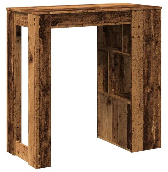 Antik fa színű szerelt fa bárasztal tárolókkal 102x50x103,5 cm